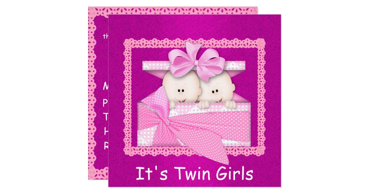 Twin Girls PINK Baby Shower Invitations | Zazzle