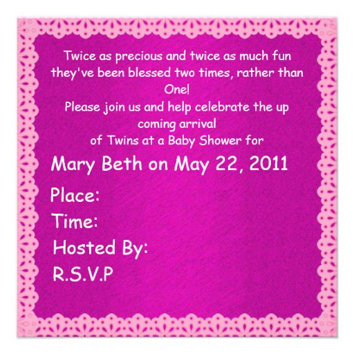Twin Girls PINK Baby Shower Invitations