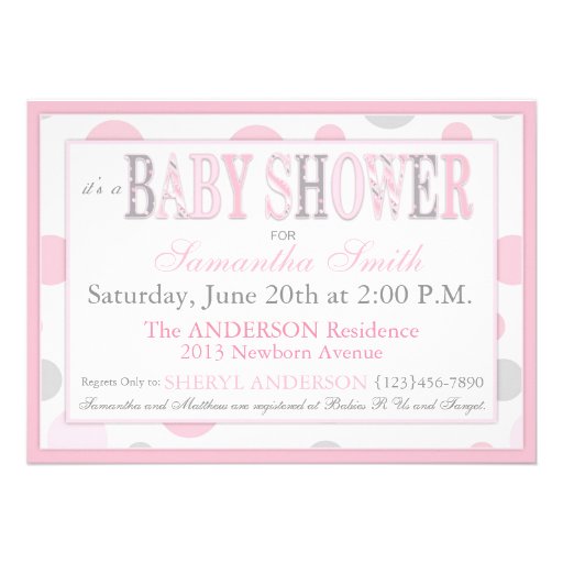 TWIN GIRLS Pink Gray Dots Baby Shower Personalized Invite