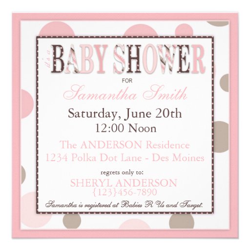TWIN GIRLS Pink Taupe Dots Baby Shower Invitation