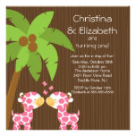 Twin Girls Safari Jungle Giraffe Kid Birthday Custom Announcements