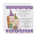 Twin Girls Stick Figure Twins Birthday Invitation by celebrateitinvites Twin Girls Stick Figure Twins Birthday Invitation