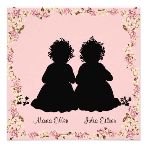Twin Girls Vintage Pink Baby Shower Invitation