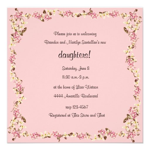 Twin Girls Vintage Pink Baby Shower Invitation
