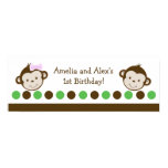 Twin Monkey Boy and Girl Birthday Banner Poster