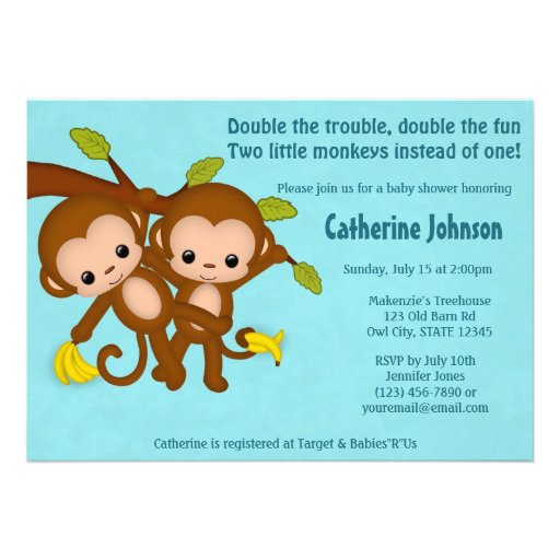 TWIN Monkeys Baby Shower Invitations BLUE MM2
