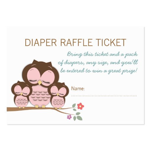 Twin Owl Baby Shower Diaper Raffle Ticket Insert Business Card Templates (front side)