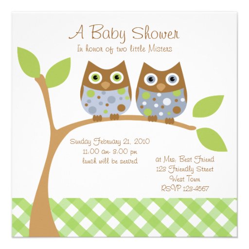 Twin Owl Baby Shower Invitation