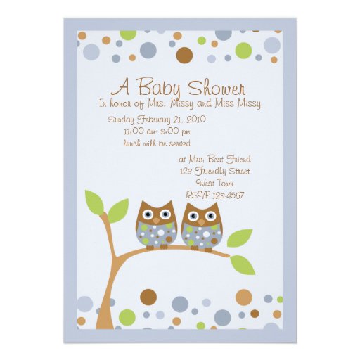 Twin Owl Baby Shower Invitation (front side)