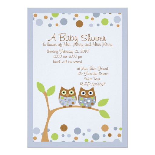 Twin Owl Baby Shower Invitation (front side)