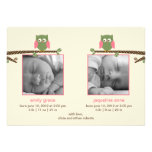 Twin Owls (Twin Girls) Birth Announcements invitations