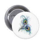 Twin Peacock Feather Pencil Drawing Button buttons