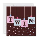 Twin Pink Blue Blocks Boy and Girl Baby Shower Invitation
