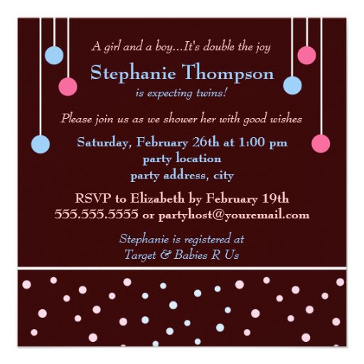 Twin Pink Blue Blocks Boy and Girl Baby Shower Invitation