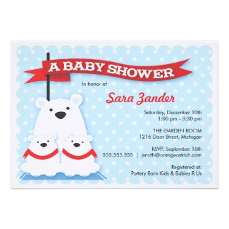 Twin Polar Bears | Winter Baby Shower Invitations
