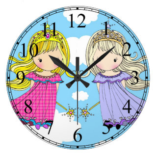 Twin Princesses Little Girls Clock