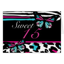 Twin Quinceanera Card Butterfly Invitation, Pink cards