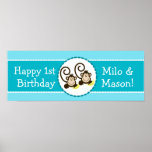 TWIN Silly Monkeys Personalized Birthday Banner Print
