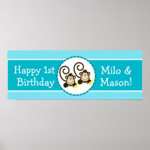 TWIN Silly Monkeys Personalized Birthday Banner Print
