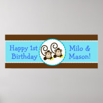 TWIN Silly Monkeys Personalized Birthday Banner Print