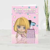 Twin Sister Birthday Card With Cute Little Girl An