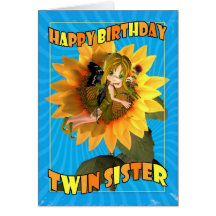 Twin Sister Birthday Card with fairy Cutie Pie