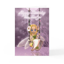 Twin Sister Happy Birthday cute fairy on flower sw Greeting Card
