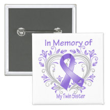 Twin Sister - In Memory Heart Ribbon Hodgkins Dise Pins