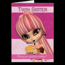 Twin Sister Trendy Birthday Girl Greeting Card cards