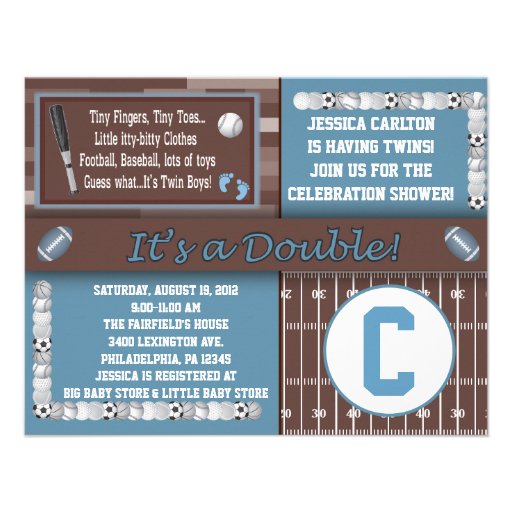 Twin Sports Baby Shower Invitations