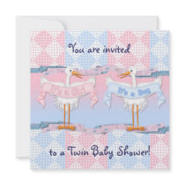 Twin Storks for Baby Shower Custom Invites