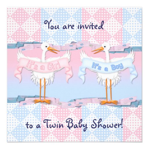 Twin Storks for Baby Shower Custom Invites