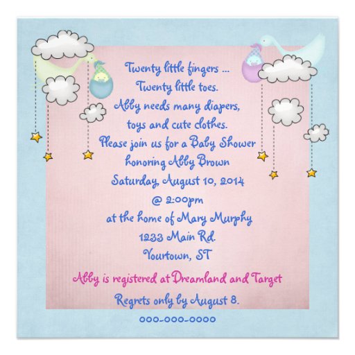 Twin Storks for Baby Shower Custom Invites