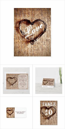 Twine Heart Burlap Print Wedding Invitation Set