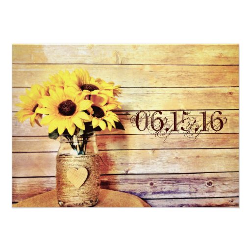 Twine Wrapped Mason Jar Sunflower Wedding Invites
