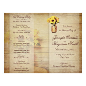 Twine Wrapped Mason Jar Sunflower Wedding Program Flyer