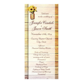 Twine Wrapped Mason Jar Sunflower Wedding Programs Customized Rack Card