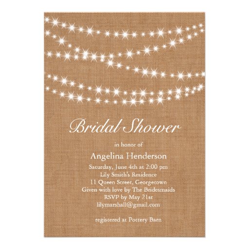 Twinkle Lights Bridal Shower Invitation on Burlap