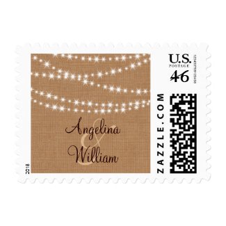 Twinkle Lights on Burlap Bride and Groom Stamp