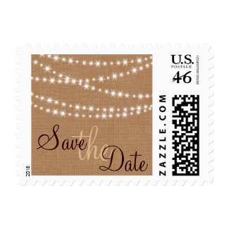 Twinkle Lights on Burlap Save the Date Stamp
