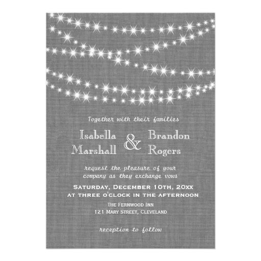 Twinkle Lights on Gray Burlap Wedding Invitation