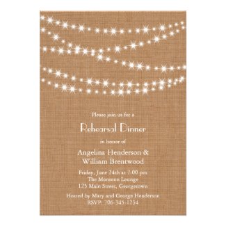 Twinkle Lights Rehearsal Dinner Invite on Burlap