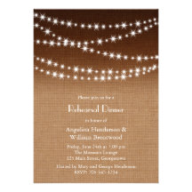 Twinkle Lights Rehearsal Dinner on Shaded Burlap Invite
