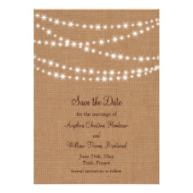 Twinkle Lights Save the Date on Burlap Invite