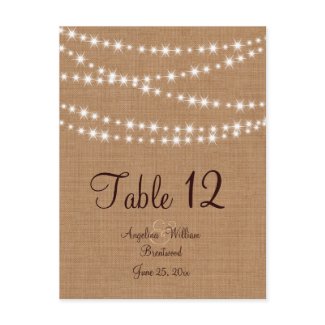 Twinkle Lights Table Number on Burlap