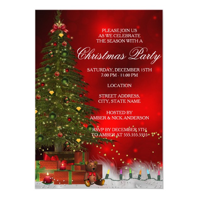 Twinkle Lights Tree Festive Christmas Party Invite (front side)