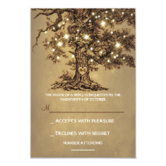 Twinkle Lights Tree Rustic Wedding RSVP card Custom Invites