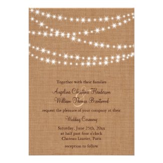 Twinkle Lights Wedding Invitation on Burlap