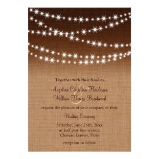 Twinkle Lights Wedding Invitation on Shaded Burlap