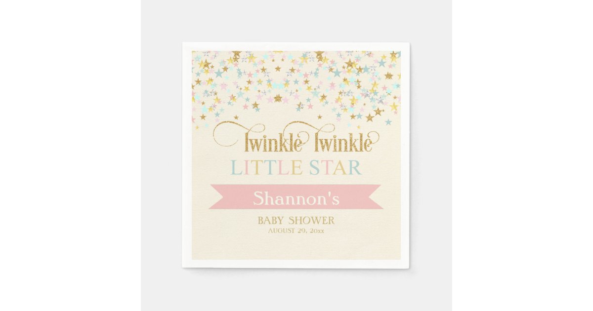 Twinkle Little Star Baby Shower Gold Aqua Pink Paper